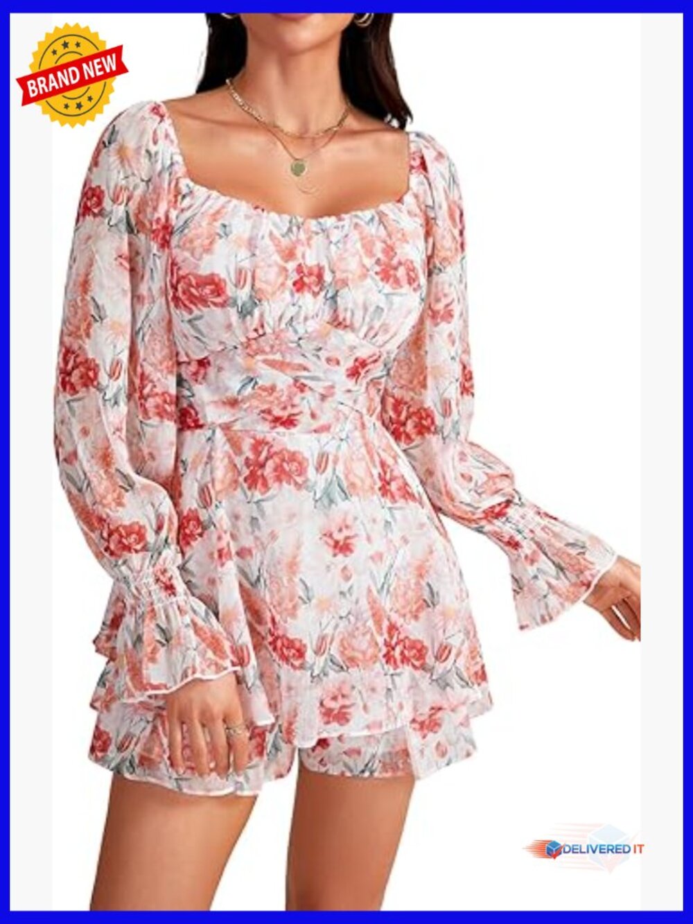Off Shoulder Long Sleeve Ruffle Romper Jumpsuit